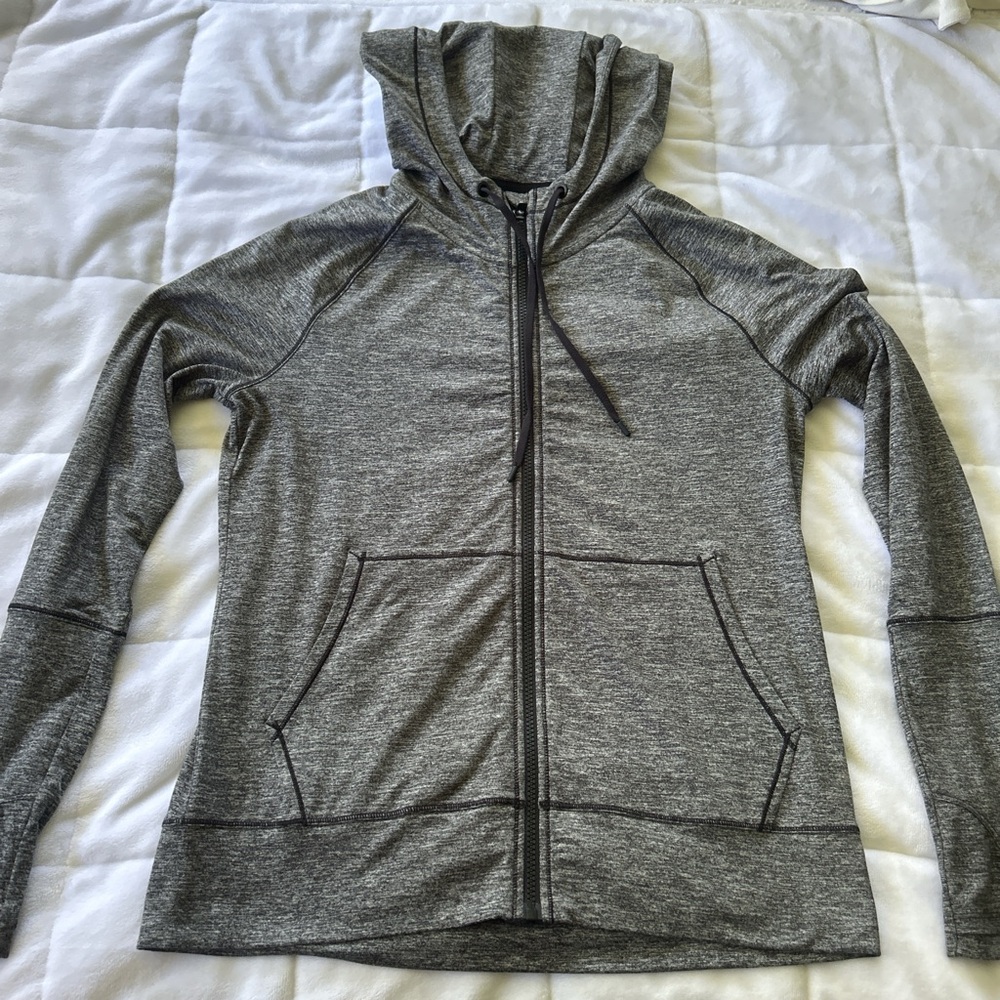 Athleta grey and black zip up with thumb holes